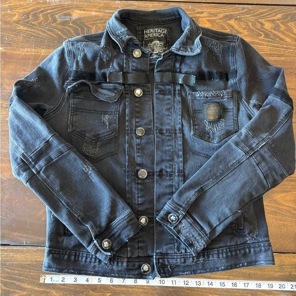 Vintage Heritage America Distressed Black Denim Jacket for Men